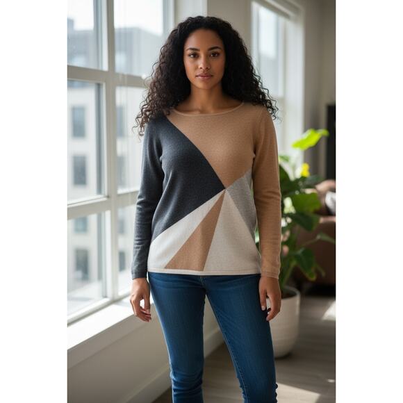 Cashmere Sweater Relaxed Fit Colorblock Boxy - Picture 6 of 6